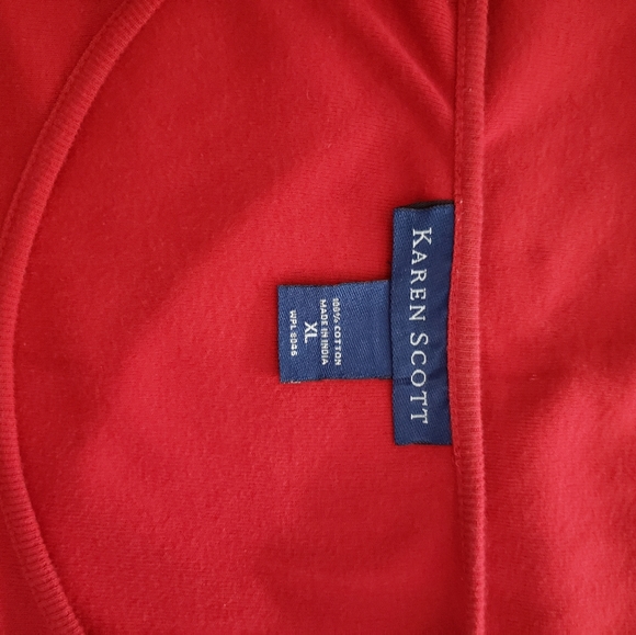 Karen Scott Red XL 100% cotton long sleeve top with black floral design - Picture 3 of 5